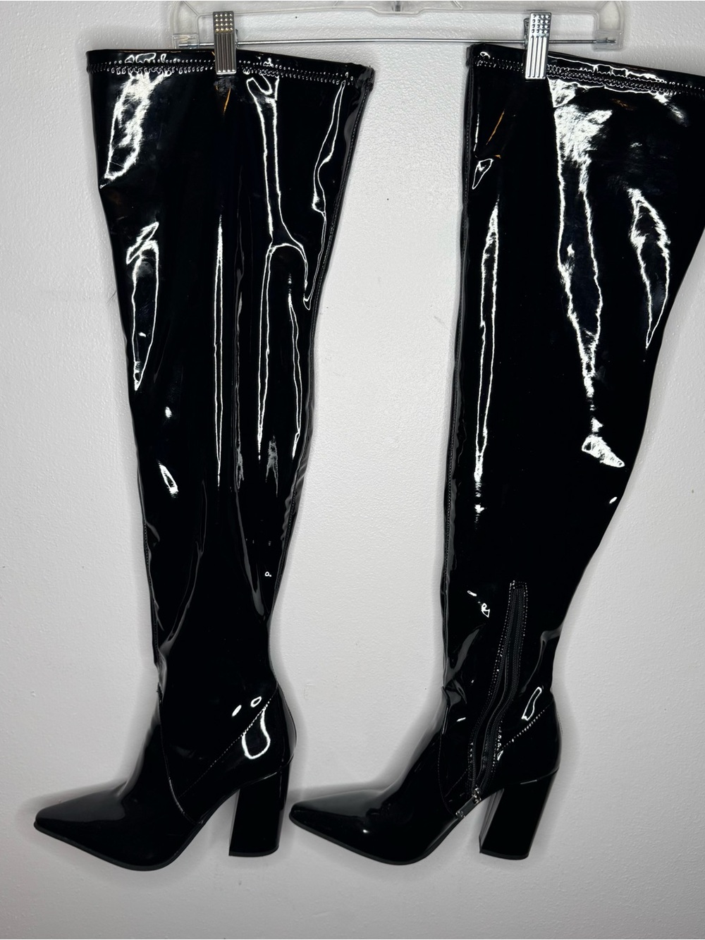 JLO Dorice Black Patent Over-the-Knee Block Heel Boots Sz 10